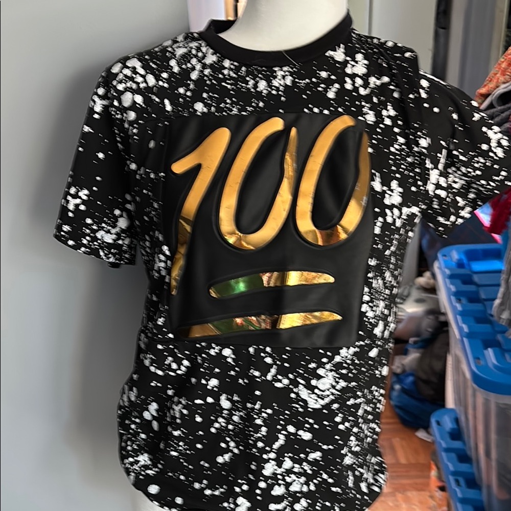 Phat Farm Black and Gold Short Sleeve Tee with Metallic Accents